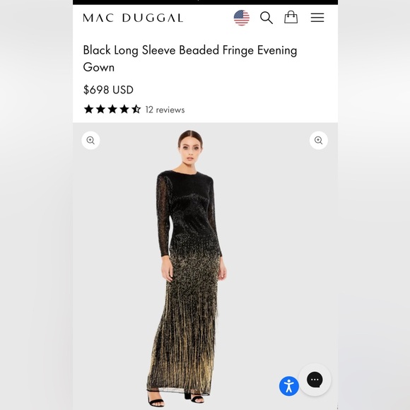 NWT! Beautiful black and gold, long sleeve beaded Mac Duggal gown. - Picture 8 of 8